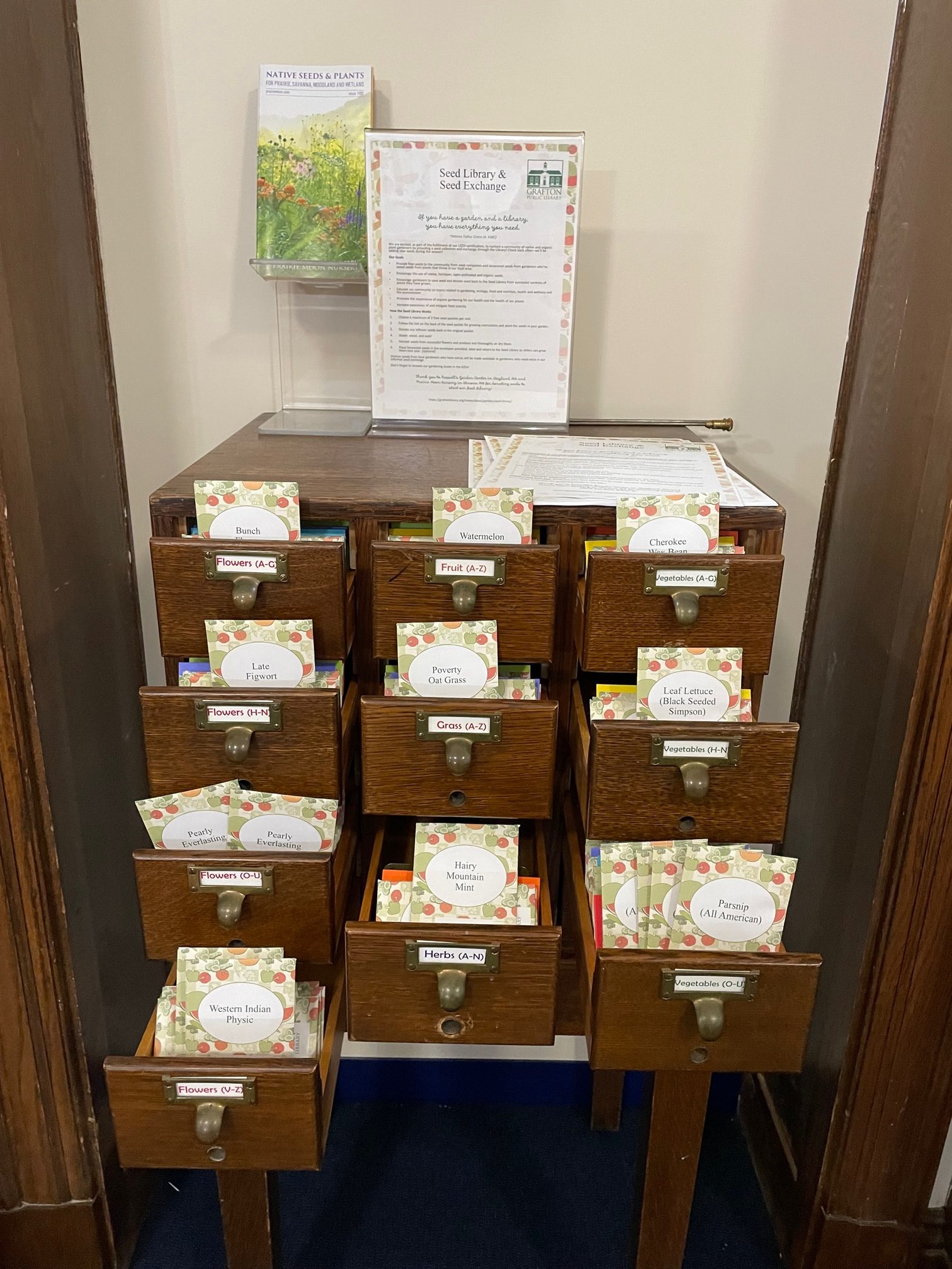 Seed Library in an old card catalogue