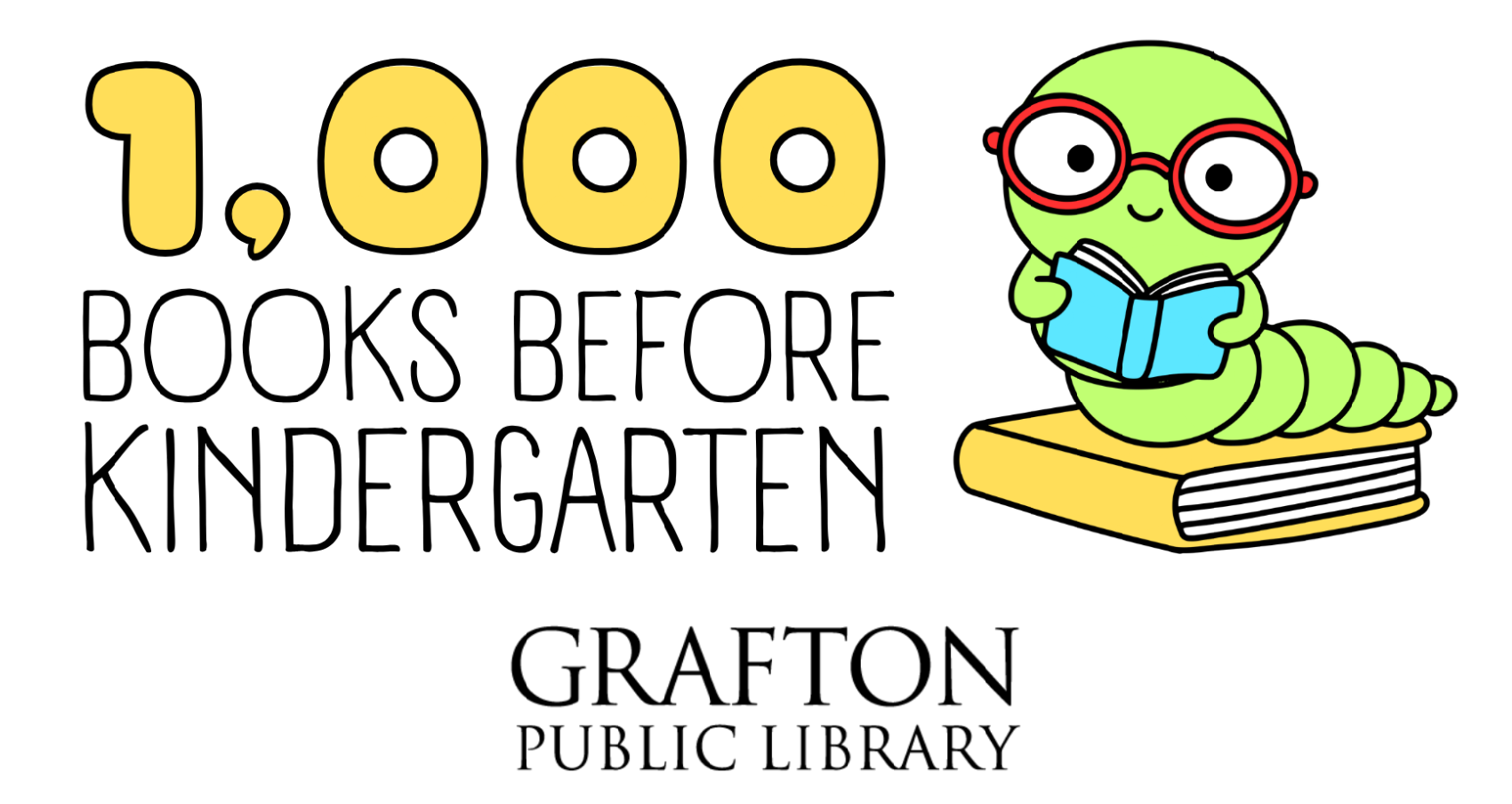 1,000 books before kindergarten, worm with glasses reading book